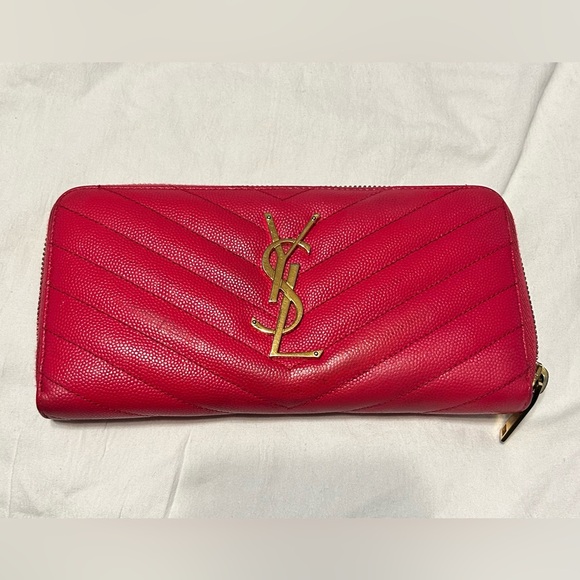 YSL Chevron quilted Cassandre Large zip wallet Pink - Picture 1 of 8